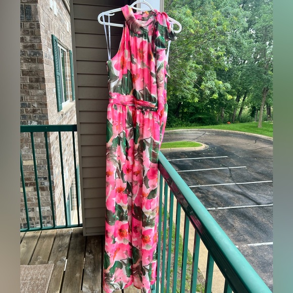 Anne Klein Camellia Multi Floral Sleeveless Halter Gown Maxi Dress Size 14 - Picture 4 of 16